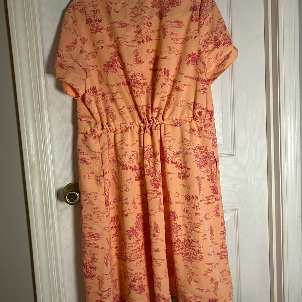 Lands End Women’s Large Tropical Theme Dress  Button Drawstring Modest Pink - Picture 7 of 11